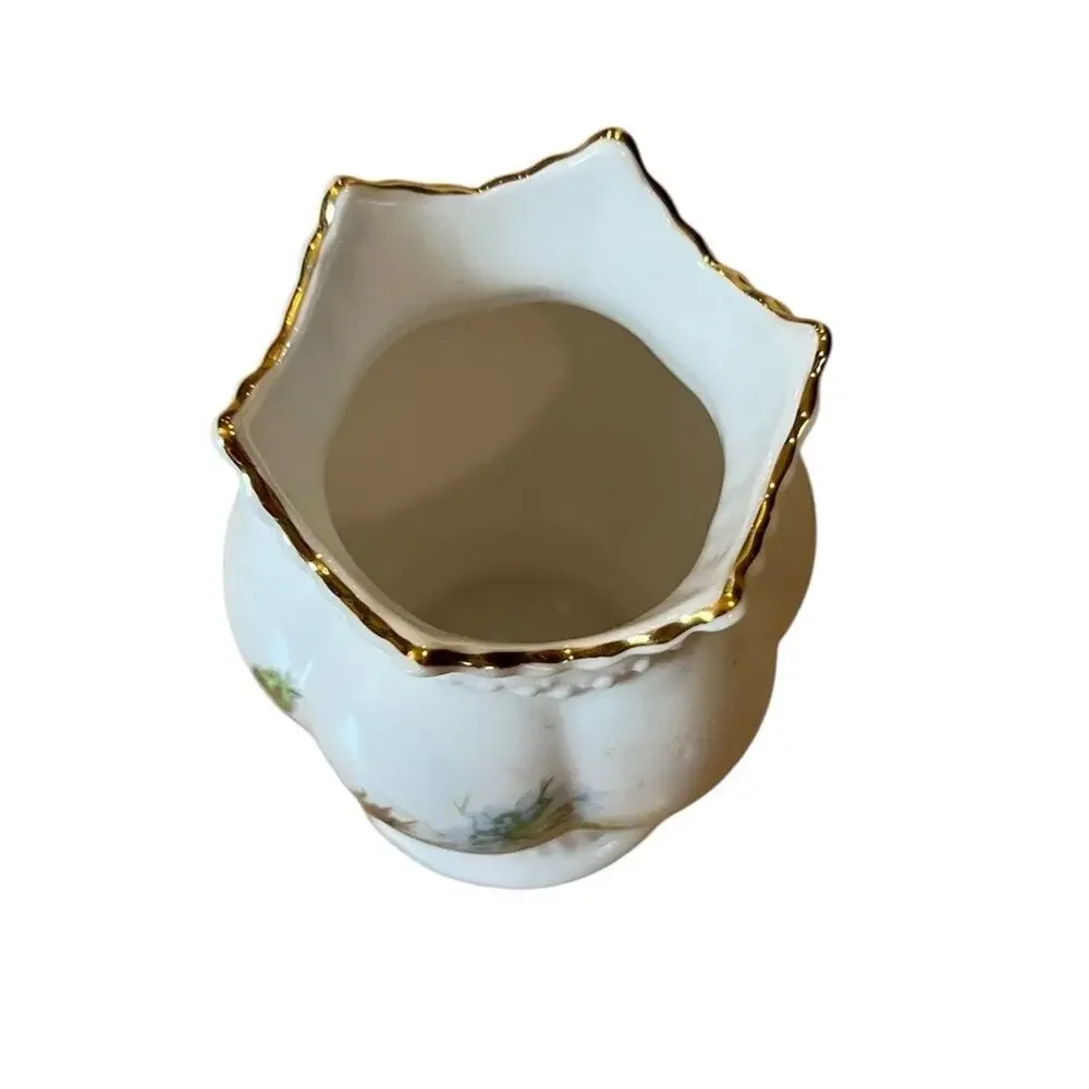 AYNSLEY WILD TUDOR VASE FINE BONE CHINA WINDSOR VASE Floral 4.5” Gold Trim